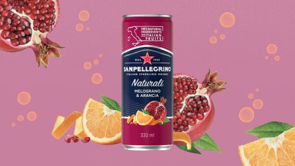 Газированный напиток Санпеллегрино Натурали с соком апельсином и граната. Объем 330мл