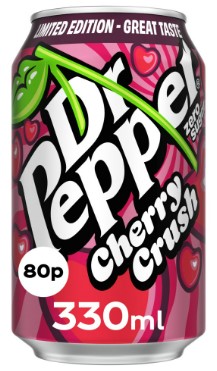 Напиток газированный “DR PEPPER Cherry Crush zero sugar”, 0,33л(Великобритания) Напиток газированный "DR PEPPER Cherry Crush zero sugar", 0,33л(Великобритания)